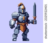 Robot pixel art character for 8 bit game  scenery arcade video game background