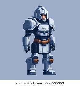 Robot pixel art character for 8 bit game  scenery arcade video game background