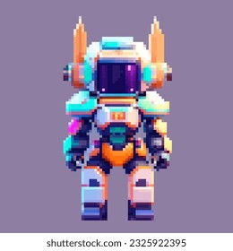 Robot pixel art character for 8 bit game  scenery arcade video game background