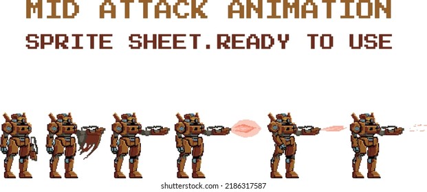 Robot Pixel Art Character Animation Attack Idle Die Lose Sprite Sheet Game Ready Pixelated Aseprite 