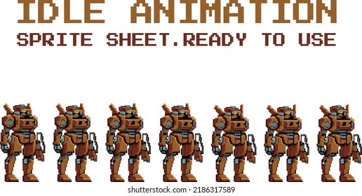 Robot Pixel Art Character Animation Attack Idle Die Lose Sprite Sheet Game Ready Pixelated Aseprite 