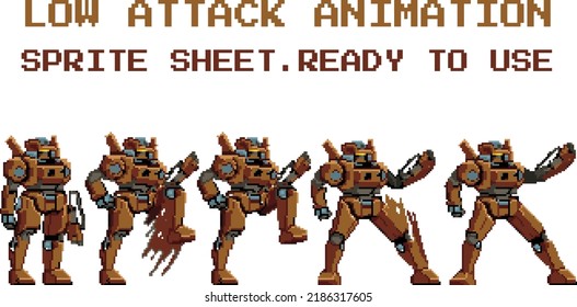 Robot Pixel Art Character Animation Attack Idle Die Lose Sprite Sheet Game Ready Pixelated Aseprite 