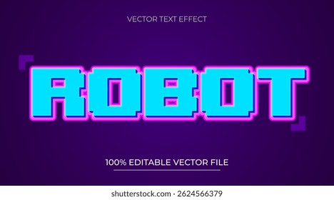 Robot Pixel art editable text effect with neon color and glowing style