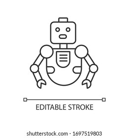 Robot pixel perfect linear icon. Innovative technology. Artificial intelligence. Children toy. Thin line customizable illustration. Contour symbol. Vector isolated outline drawing. Editable stroke