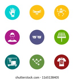 Robot play icons set. Flat set of 9 robot play vector icons for web isolated on white background