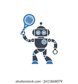 Robot Playing Badminton Icon On White Background