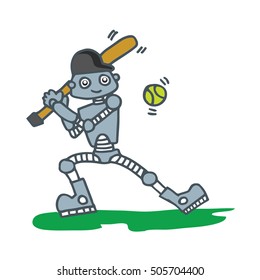 Robot playing baseball T-shirt design vector illustration