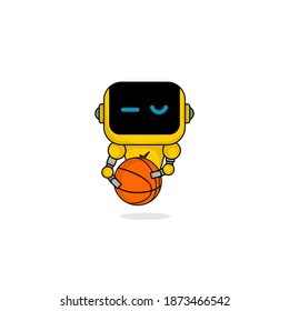 Robot playing basketball vector illustration. Good template for Basketball mascot design.
