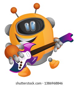 Robot tocando la ilustración de guitarra vector sobre fondo blanco