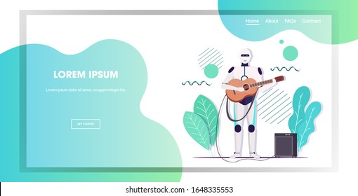 robot playing guitar robotic character guitarist artificial intelligence technology concept horizontal full length copy space vector illustration