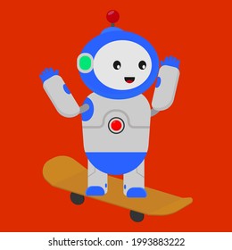 robot playing skateboard icon illustration vector graphic