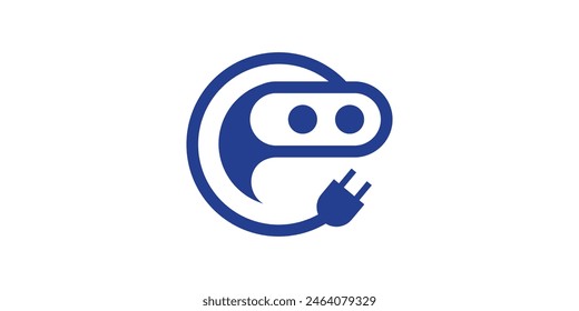 robot and plug logo design, electricity, intelligence, technology, logo design icon, symbol, vector, creative idea.