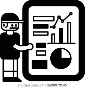 A robot is pointing at a graph on a screen