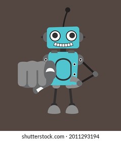 Robot Pointing You Flat Vector Cartoon Illustration 