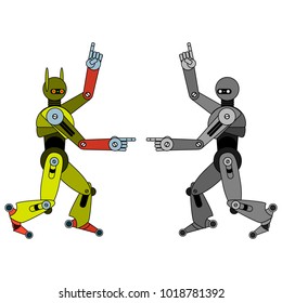 the robot points with a finger