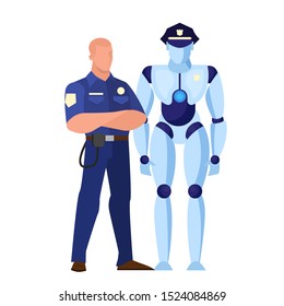 Robot as a police officer. Idea of artificial intelligence and futuristic technology. Robotic character, law and authority. Isolated flat vector illustration