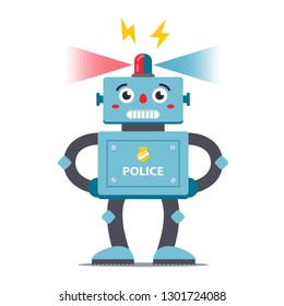 robot policeman on a white background in full growth. vector illustration. children's character toys