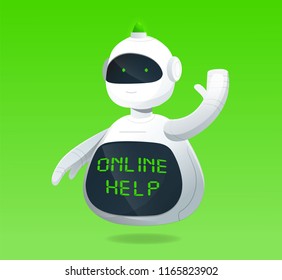 Robot poster with online help text on screen of robot