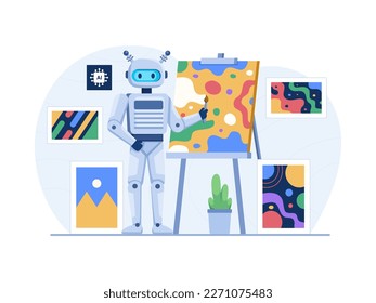 A robot powered by artificial intelligence creates beautiful works of art on canvas, showcasing the incredible capabilities of AI technology in the creative industry.
Can use for web, landing page,etc