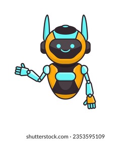 Robot presenting or welcoming gesture vector illustration. Cute robot cartoon illustration