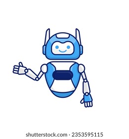 Ilustración vectorial de gestos de presentación o bienvenida de robot. Dibujo de dibujos animados de robots pequeños