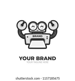 Robot print printer logo icon cartoon mascot cute illustration sticker