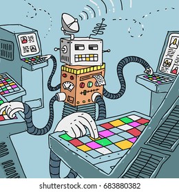 Robot Processing Information Vector Illustration