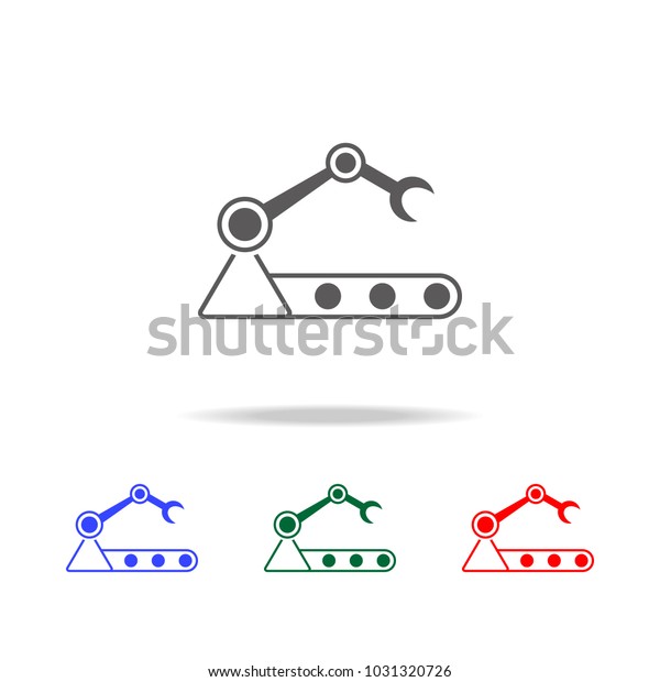 robot in production icon.\
Elements in multi colored icons for mobile concept and web apps.\
Icons for website design and development, app development on white\
background