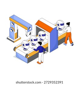 Ilustración de la línea de producción del robot en diseño único 