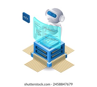 Robot programmer ai technology infographic 3d illustration flat isometric