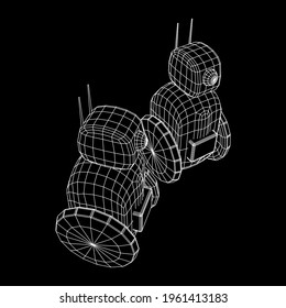 Robot Promoter LCD Screen on two wheels. Ad promo bot. Wireframe low poly mesh vector illustration