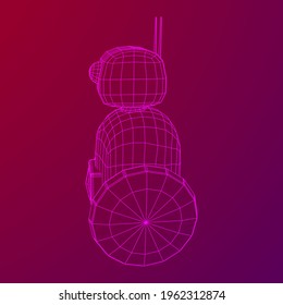 Robot Promoter LCD Screen on two wheels. Ad promo bot. Wireframe low poly mesh vector illustration