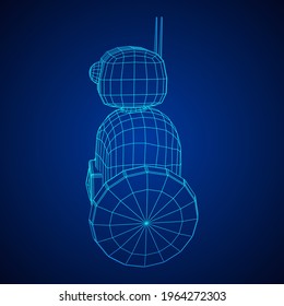 Robot Promoter LCD Screen on two wheels. Ad promo bot. Wireframe low poly mesh vector illustration
