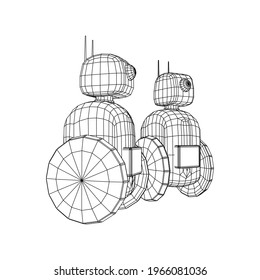 Robot Promoter LCD Screen on two wheels. Ad promo bot. Wireframe low poly mesh vector illustration