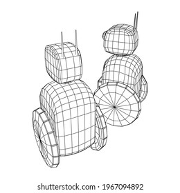 Robot Promoter LCD Screen on two wheels. Ad promo bot. Wireframe low poly mesh vector illustration