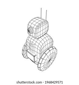 Robot Promoter LCD Screen on two wheels. Ad promo bot. Wireframe low poly mesh vector illustration