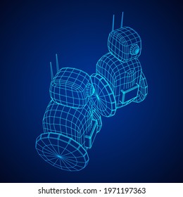Robot Promoter LCD Screen on two wheels. Ad promo bot. Wireframe low poly mesh vector illustration