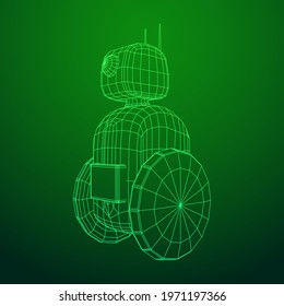 Robot Promoter LCD Screen on two wheels. Ad promo bot. Wireframe low poly mesh vector illustration