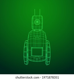 Robot Promoter LCD Screen on two wheels. Ad promo bot. Wireframe low poly mesh vector illustration