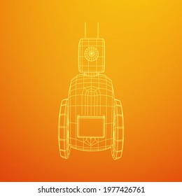 Robot Promoter LCD Screen on two wheels. Ad promo bot. Wireframe low poly mesh vector illustration