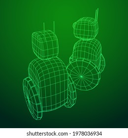 Robot Promoter LCD Screen on two wheels. Ad promo bot. Wireframe low poly mesh vector illustration