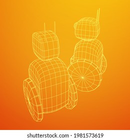 Robot Promoter LCD Screen on two wheels. Ad promo bot. Wireframe low poly mesh vector illustration