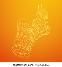 Robot Promoter LCD Screen on two wheels. Ad promo bot. Wireframe low poly mesh vector illustration