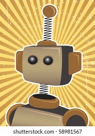 Robot Protrait surrounded by bright orange sunny rays beams