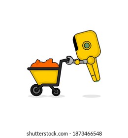 Robot empuja la ilustración del vector del carro. Buena plantilla para el diseño de mascota de Asistencia.