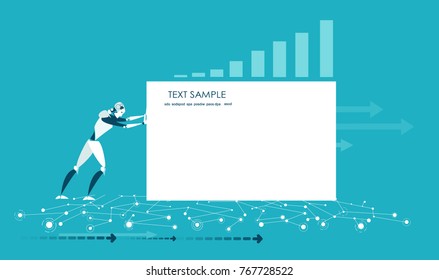 Robot pushing white background with space for your text. Artificial intellect concept.  