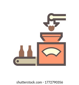 Robot put fruit into machine in fruit processing industry vector icon design on white background.
