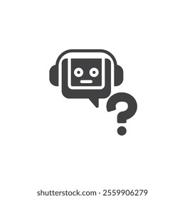 Robot with a question mark vector icon. filled flat sign for mobile concept and web design. FAQ Chatbot glyph icon. Symbol, logo illustration. Vector graphics