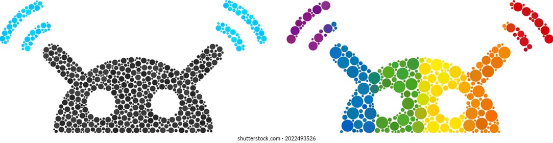 Robot radio signal mosaic icon of round items in different sizes and rainbow multicolored color tints. A dotted LGBT-colored robot radio signal for lesbians, gays, bisexuals, and transgenders.