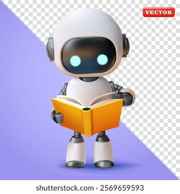 Robot reading a book, 3d vector. Suitable for technology, learning and design elements